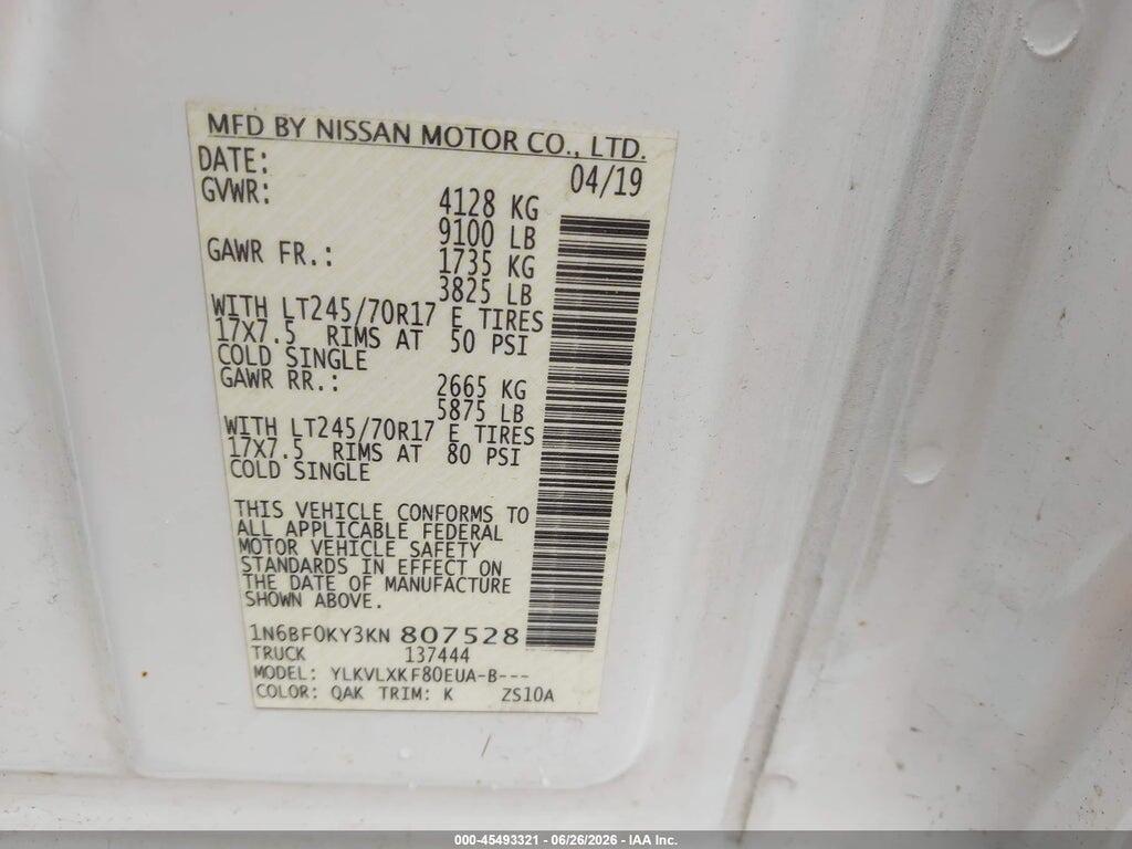 1N6BF0KY3KN807528 2019 NISSAN NV CARGO NV2500 HD photo no. 9