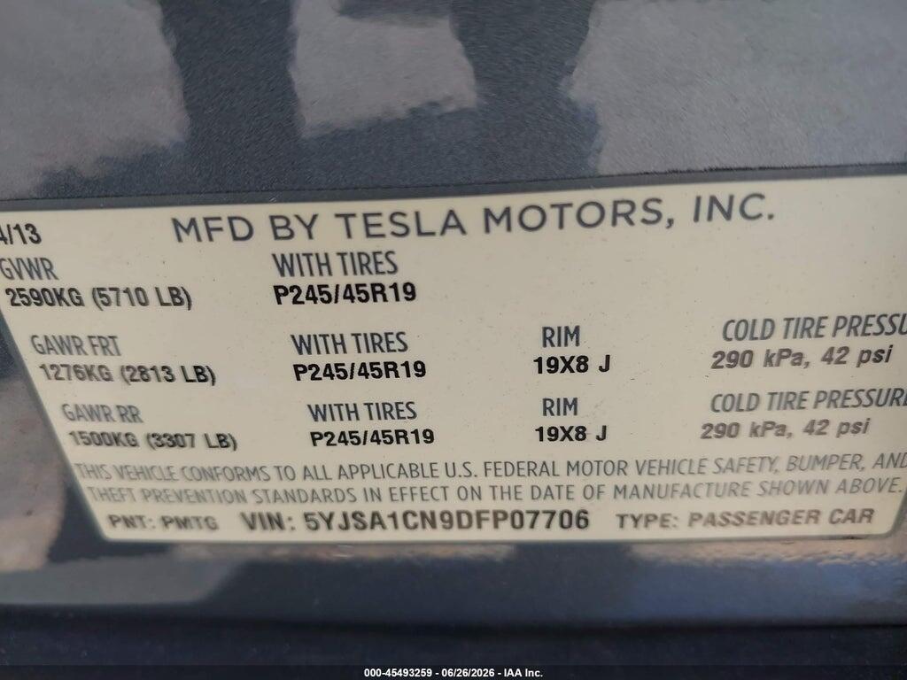 5YJSA1CN9DFP07706 2013 TESLA MODEL S photo no. 9