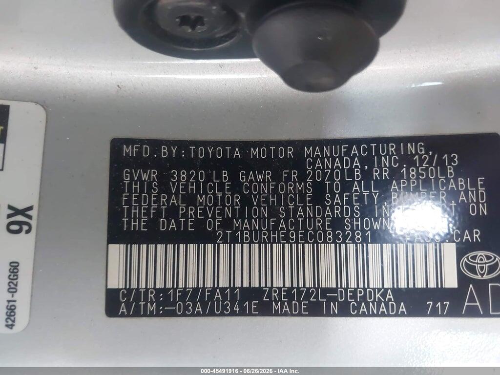 2T1BURHE9EC083281 2014 TOYOTA COROLLA photo no. 9