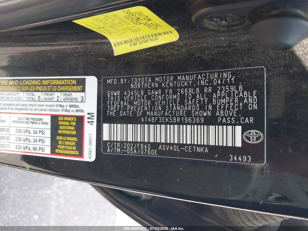 4T4BF3EK5BR196369 2011 TOYOTA CAMRY photo no. 9