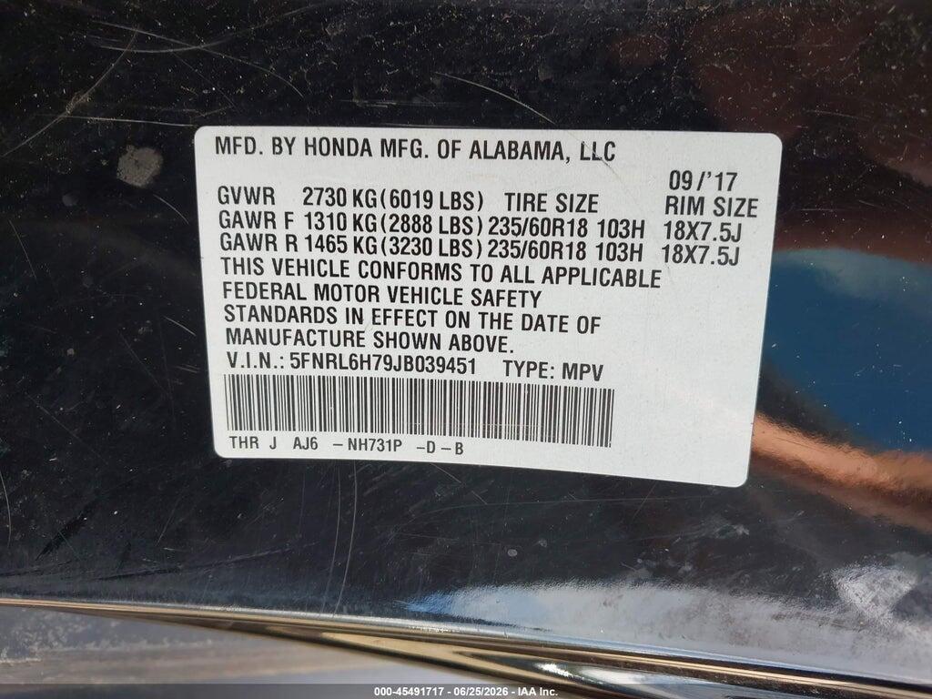 5FNRL6H79JB039451 2018 HONDA ODYSSEY photo no. 9