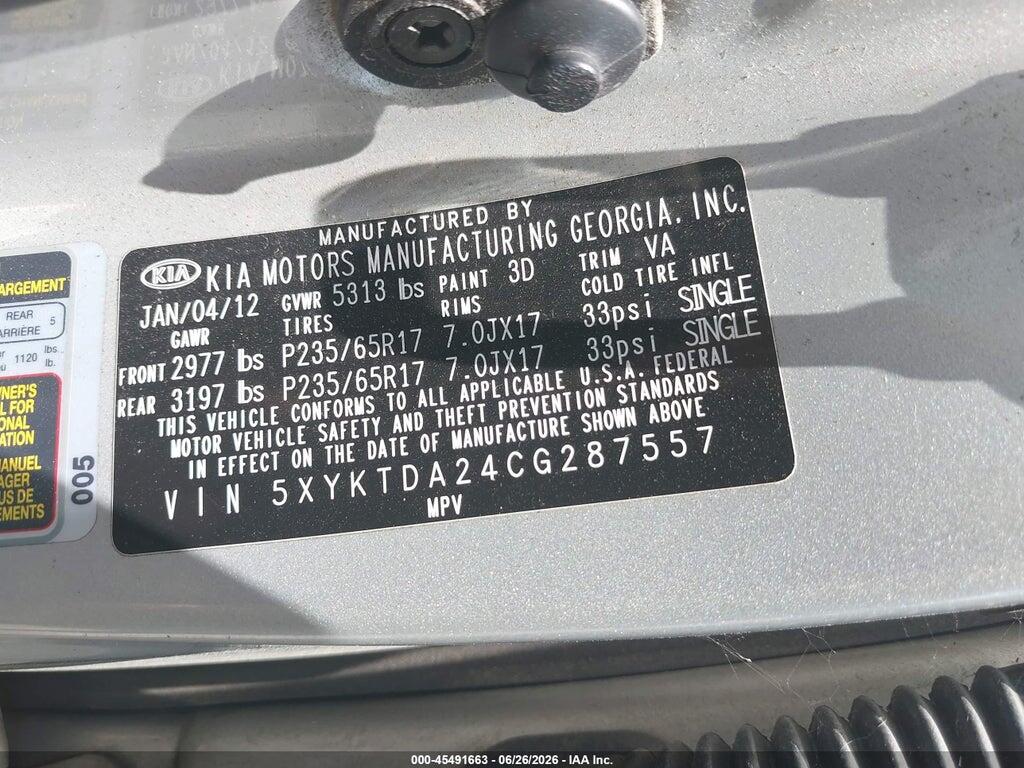 5XYKTDA24CG287557 2012 KIA SORENTO photo no. 9