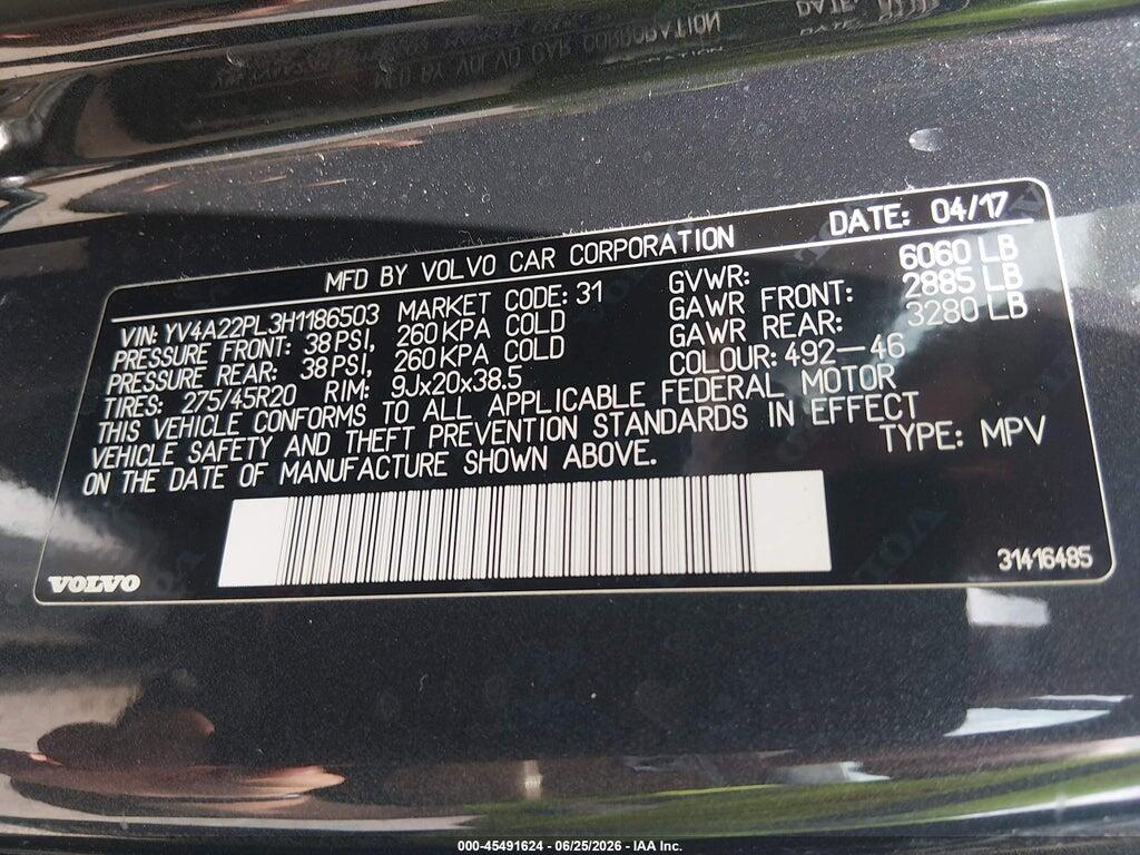 YV4A22PL3H1186503 2017 VOLVO XC90 photo no. 9