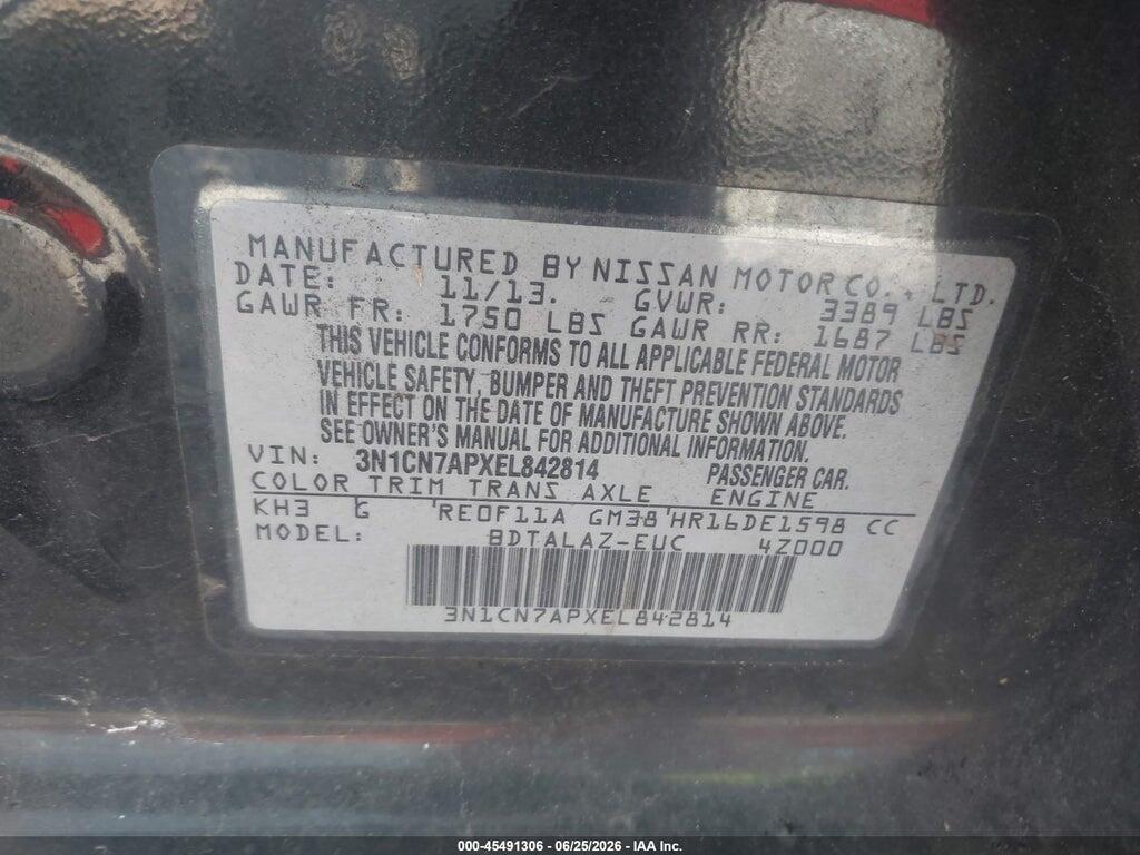 3N1CN7APXEL842814 2014 NISSAN VERSA photo no. 9