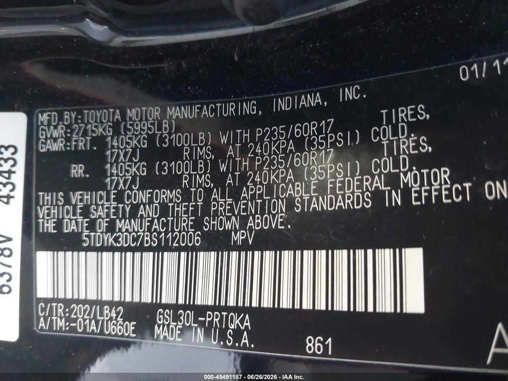 5TDYK3DC7BS112006 2011 TOYOTA SIENNA photo no. 9
