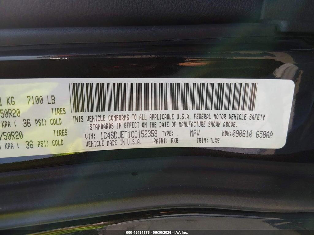 1C4SDJET1CC152359 2012 DODGE DURANGO photo no. 9