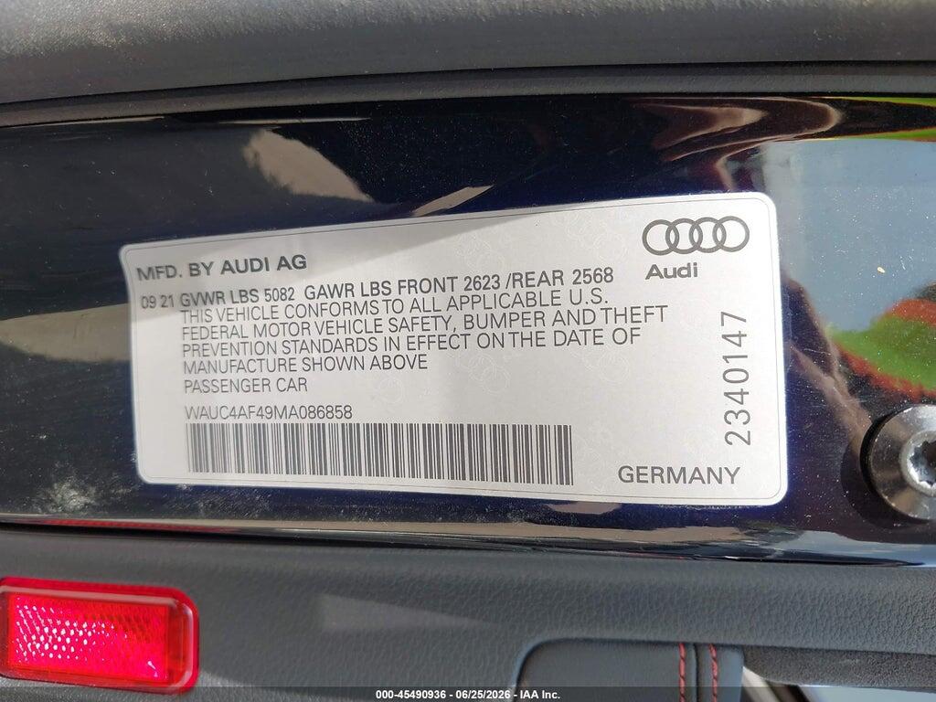 WAUC4AF49MA086858 2021 AUDI S4 photo no. 9