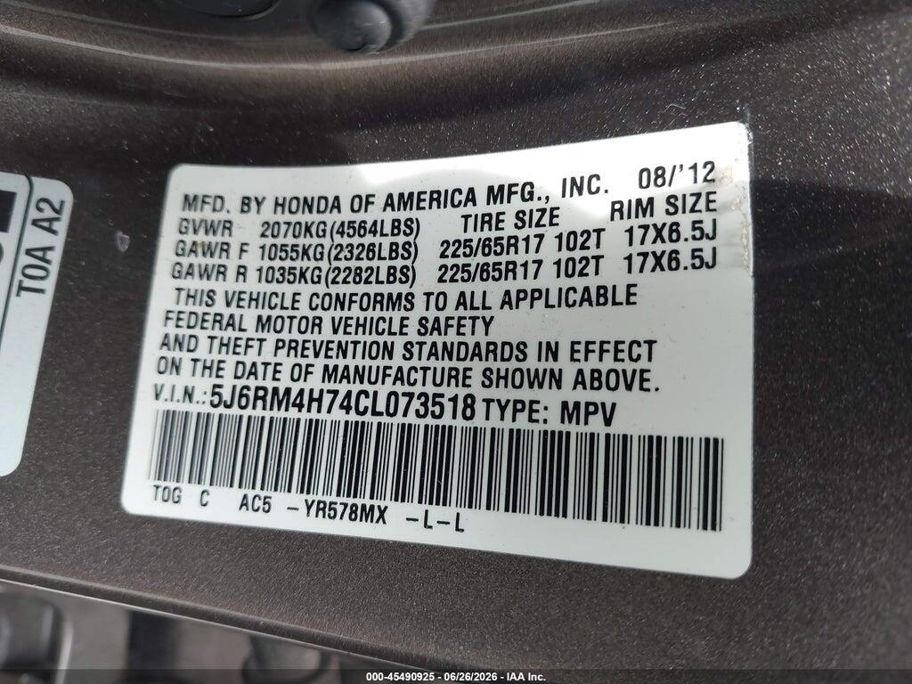 5J6RM4H74CL073518 2012 HONDA CR-V photo no. 9