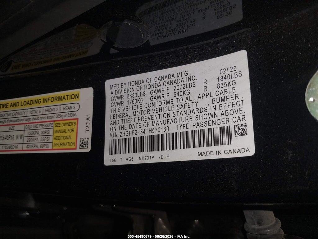 2HGFE2F54TH570160 2026 HONDA CIVIC photo no. 9