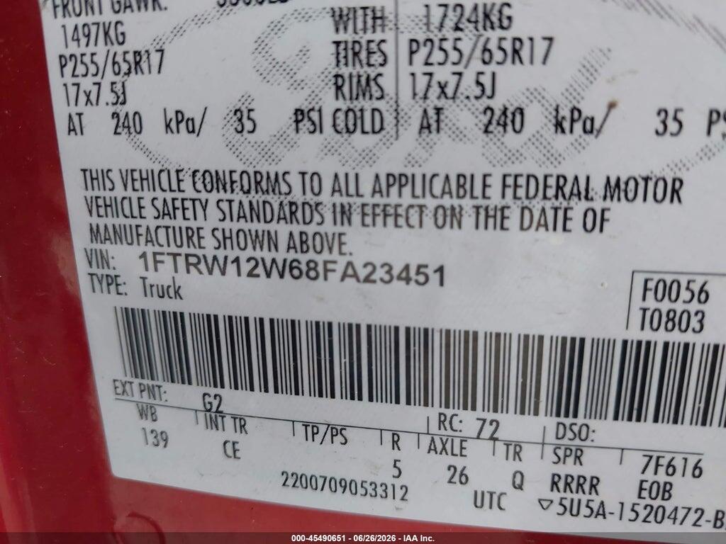 1FTRW12W68FA23451 2008 FORD F-150 photo no. 9
