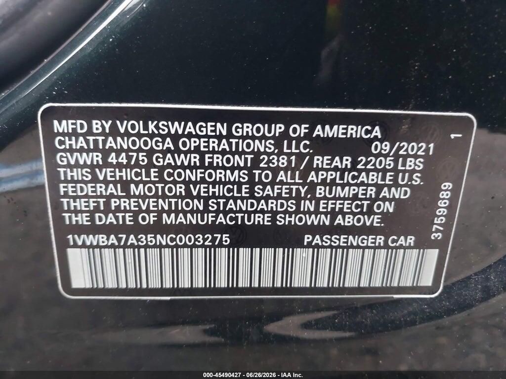 1VWBA7A35NC003275 2022 VOLKSWAGEN PASSAT photo no. 9