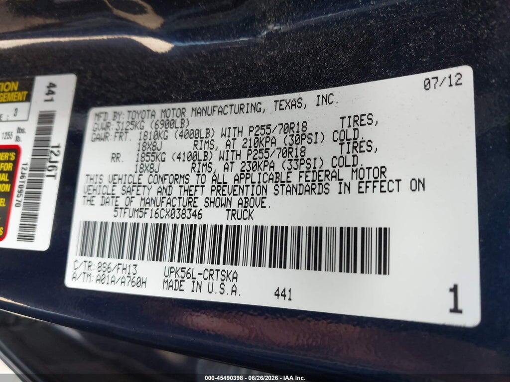5TFUM5F16CX038346 2012 TOYOTA TUNDRA photo no. 9
