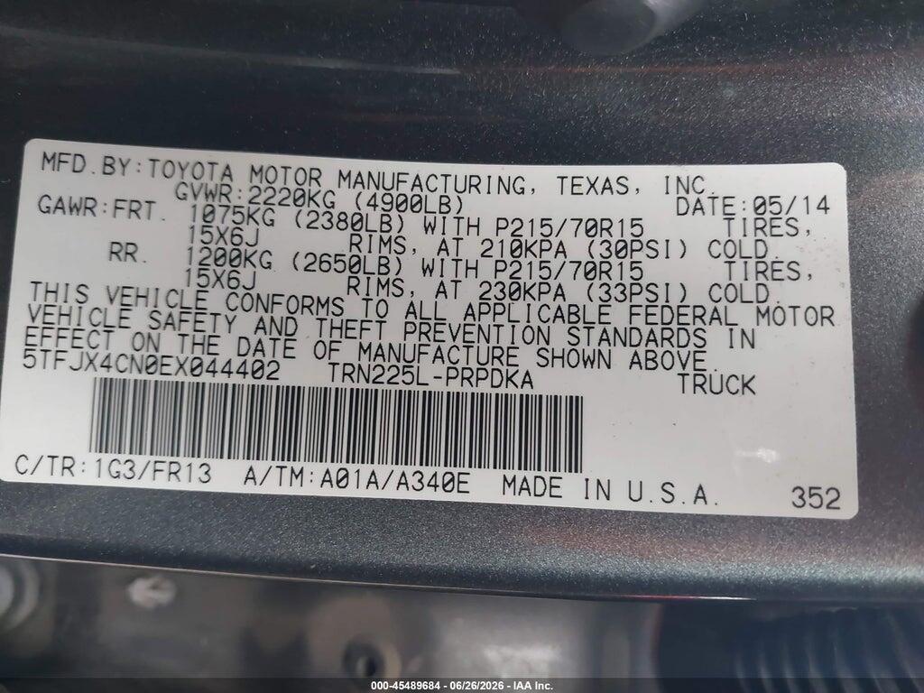5TFJX4CN0EX044402 2014 TOYOTA TACOMA photo no. 9