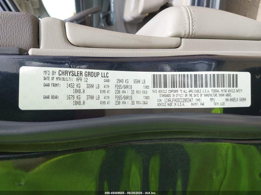 1C4RJFAG5CC285347 2012 JEEP GRAND CHEROKEE photo no. 9