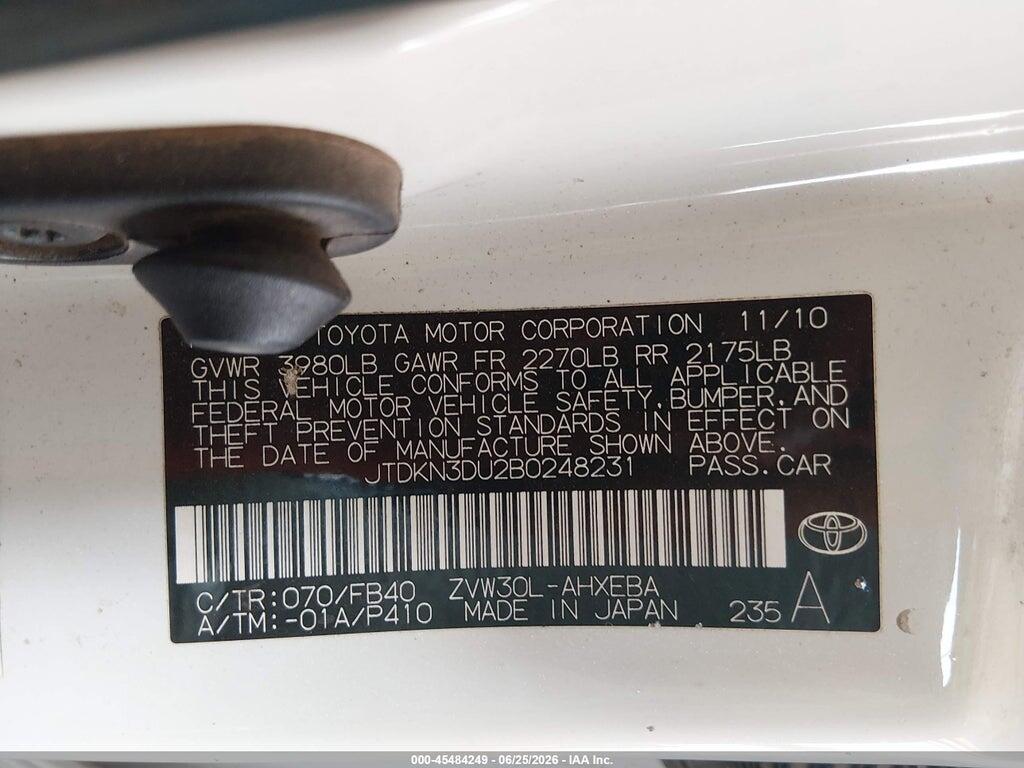 JTDKN3DU2B0248231 2011 TOYOTA PRIUS photo no. 9