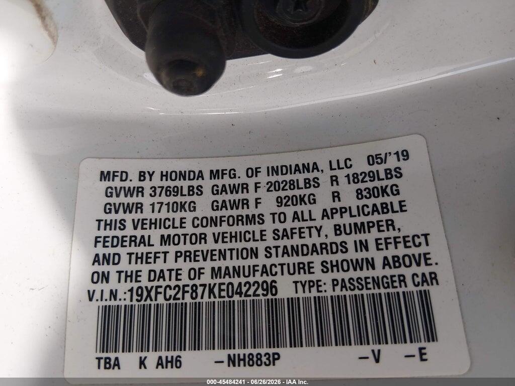 19XFC2F87KE042296 2019 HONDA CIVIC photo no. 9