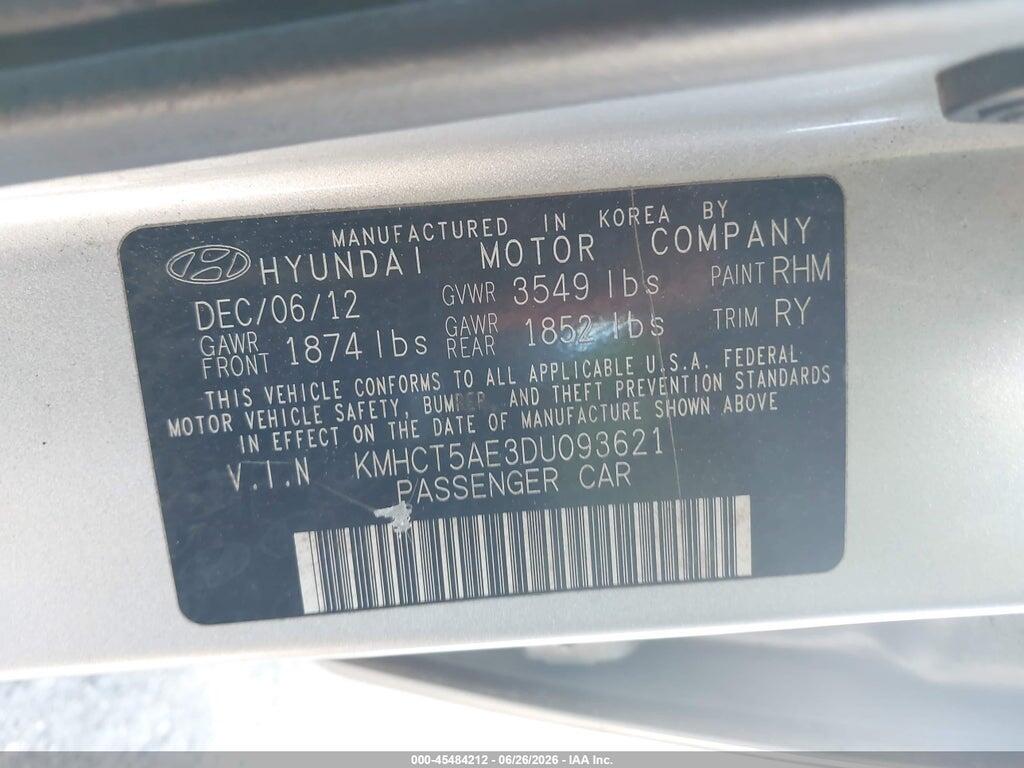 KMHCT5AE3DU093621 2013 HYUNDAI ACCENT photo no. 9