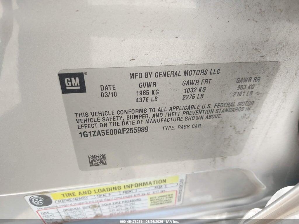 1G1ZA5E00AF255989 2010 CHEVROLET MALIBU photo no. 9