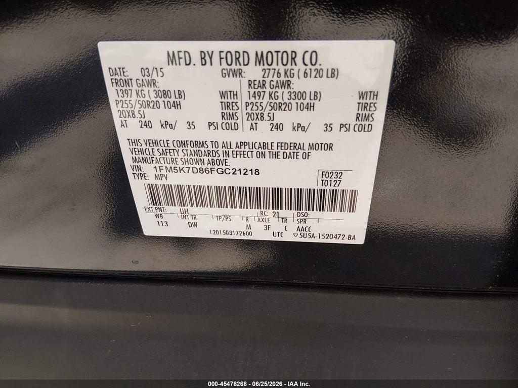 1FM5K7D86FGC21218 2015 FORD EXPLORER photo no. 9