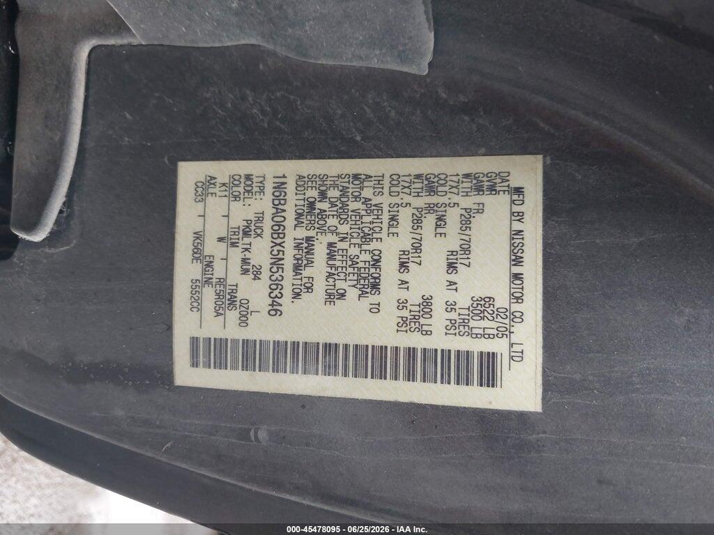 1N6BA06BX5N536346 2005 NISSAN TITAN photo no. 9