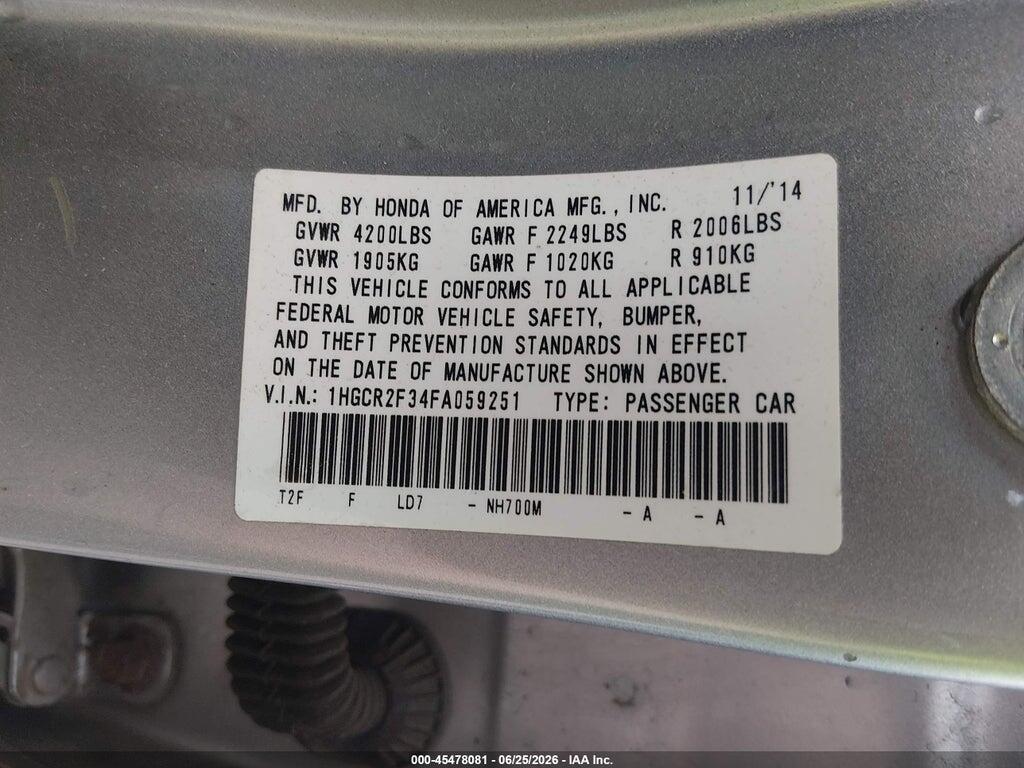 1HGCR2F34FA059251 2015 HONDA ACCORD photo no. 9