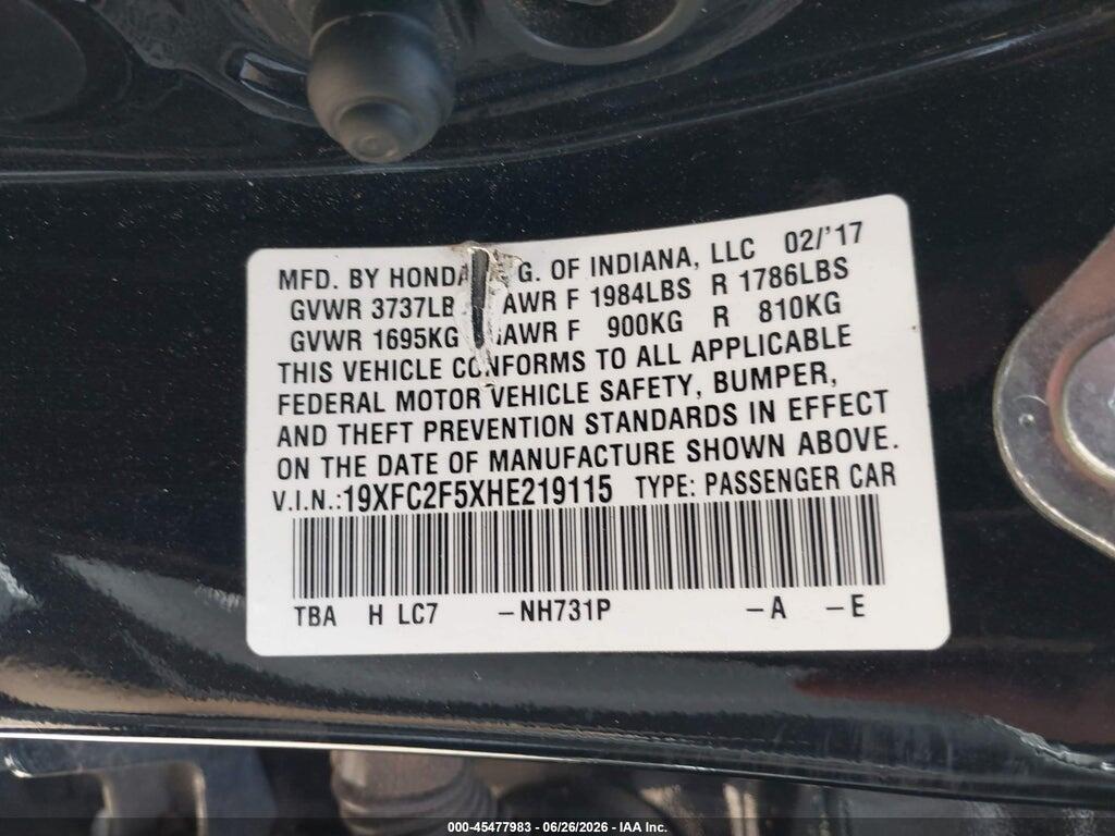 19XFC2F5XHE219115 2017 HONDA CIVIC photo no. 9