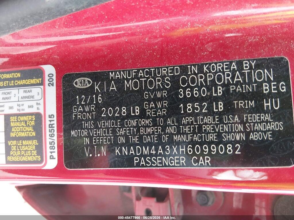 KNADM4A3XH6099082 2017 KIA RIO photo no. 9