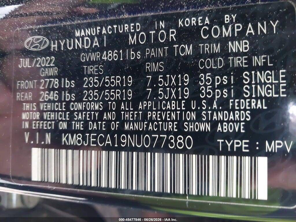 KM8JECA19NU077380 2022 HYUNDAI TUCSON HYBRID photo no. 9