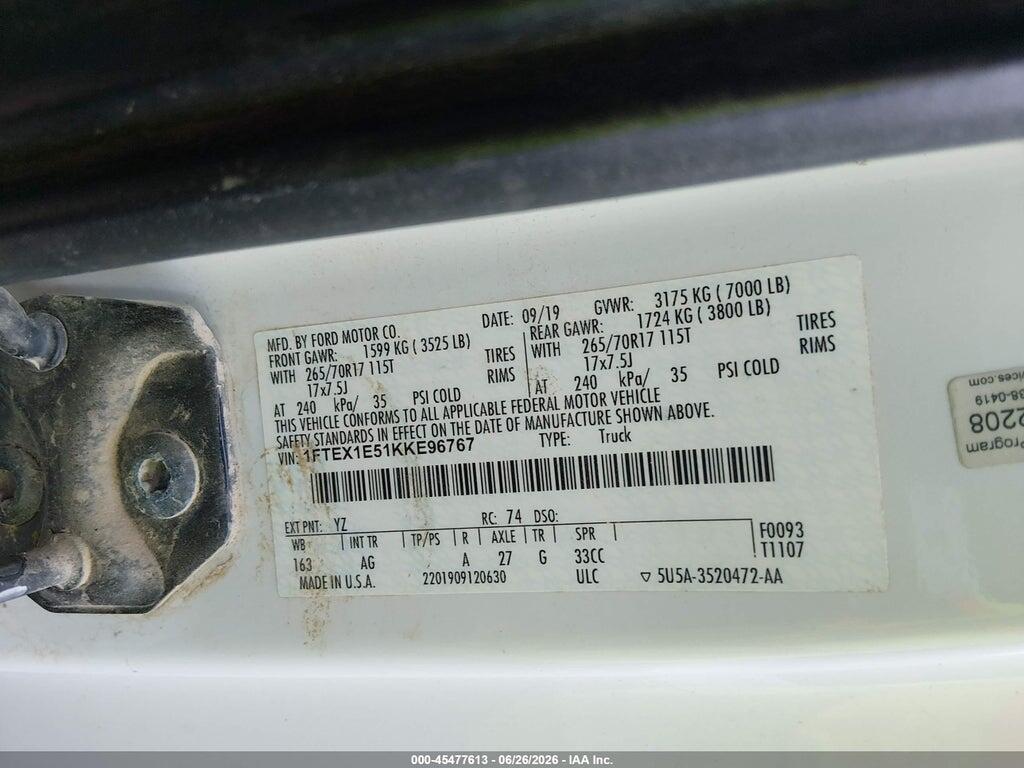 1FTEX1E51KKE96767 2019 FORD F-150 photo no. 9