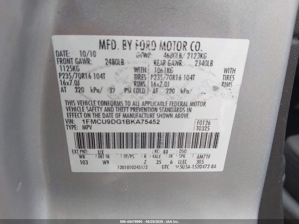 1FMCU9DG1BKA75452 2011 FORD ESCAPE photo no. 9