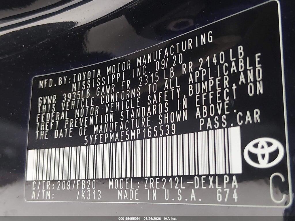 5YFEPMAE5MP165539 2021 TOYOTA COROLLA photo no. 9
