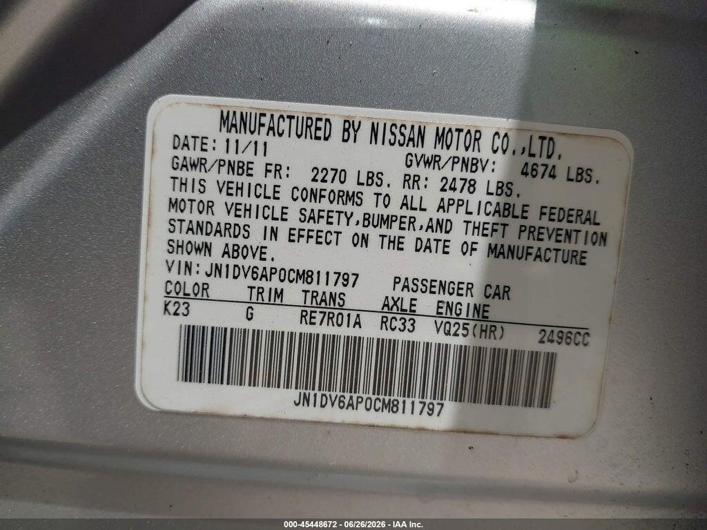 JN1DV6AP0CM811797 2012 INFINITI G25 photo no. 9
