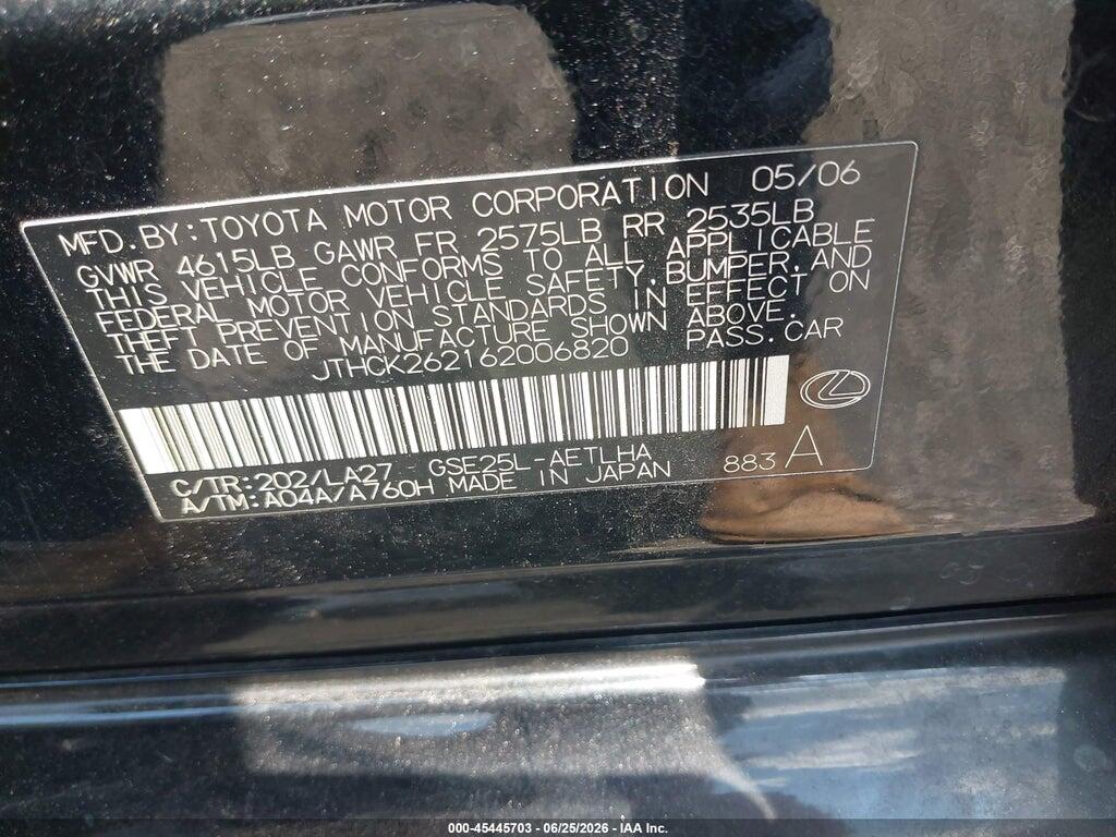 JTHCK262162006820 2006 LEXUS IS 250 photo no. 9