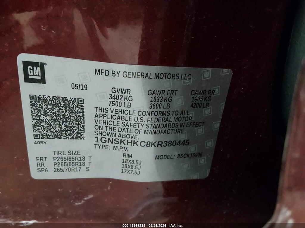 1GNSKHKC8KR380445 2019 CHEVROLET SUBURBAN photo no. 9