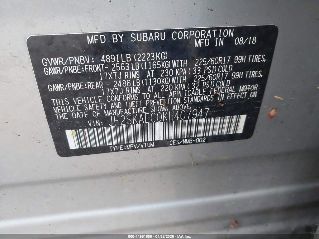 JF2SKAEC0KH407947 2019 SUBARU FORESTER photo no. 9