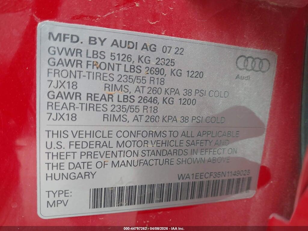 WA1EECF35N1149025 2022 AUDI Q3 photo no. 9