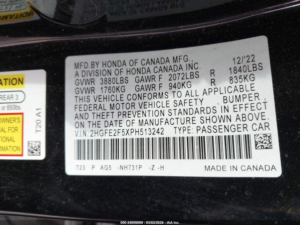 2HGFE2F5XPH513242 2023 HONDA CIVIC photo no. 9