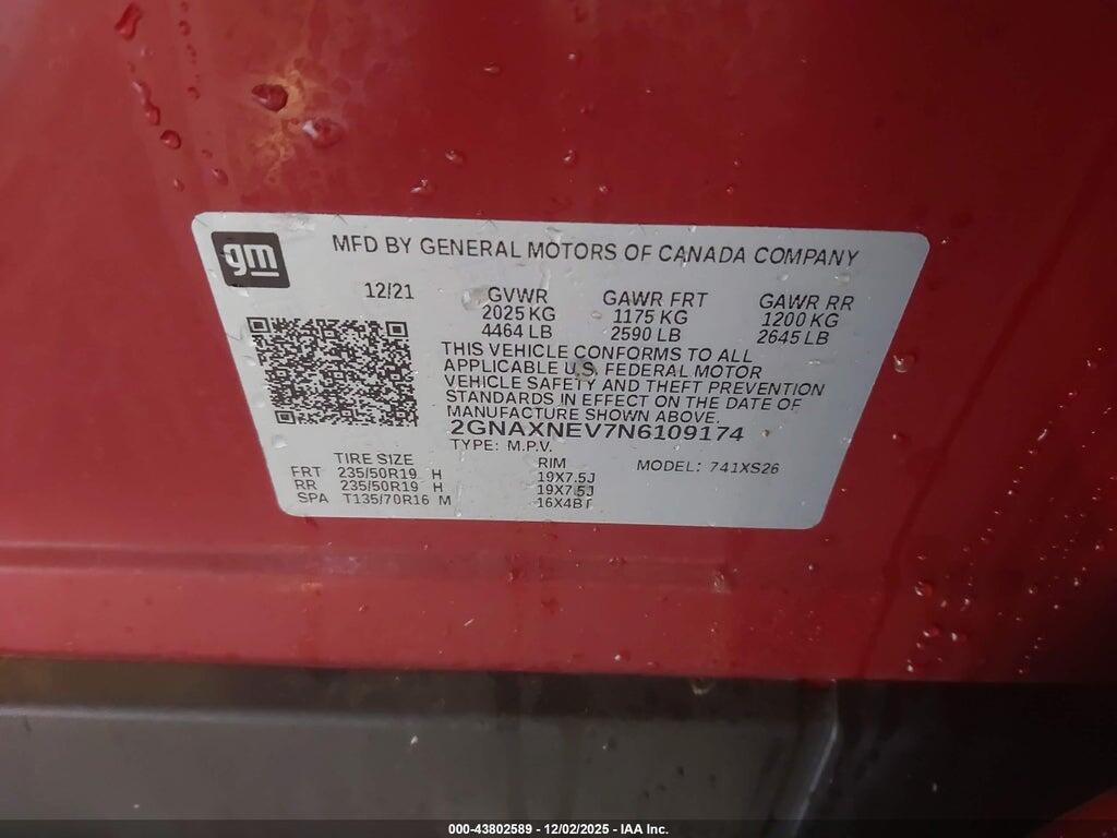 2GNAXNEV7N6109174 2022 CHEVROLET EQUINOX photo no. 9