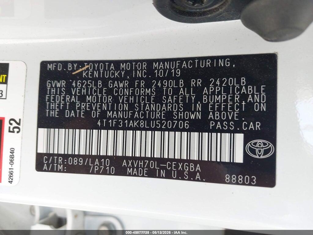 4T1F31AK8LU520706 2020 TOYOTA CAMRY photo no. 9