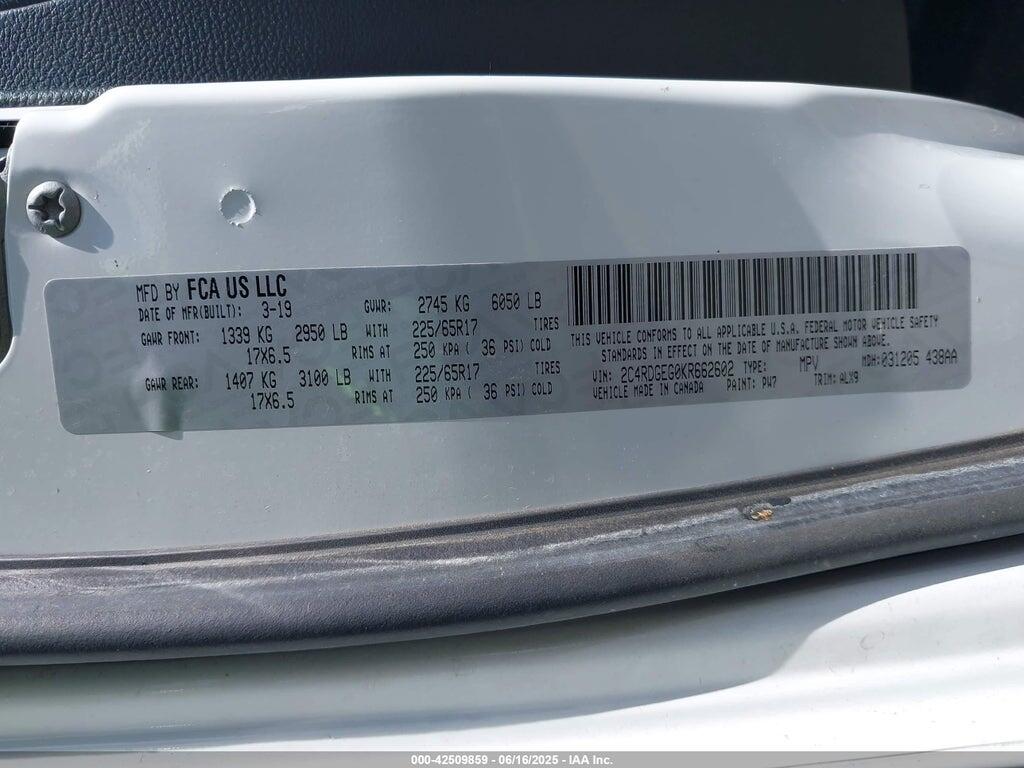 2C4RDGEG0KR662602 2019 DODGE GRAND CARAVAN photo no. 9
