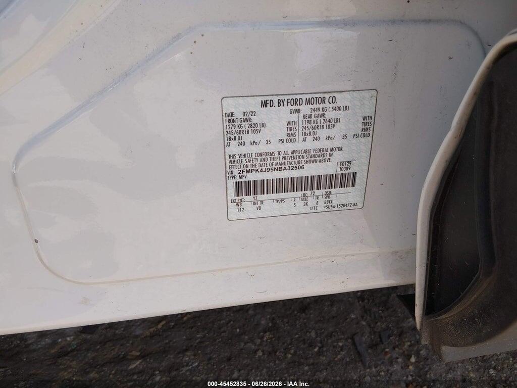 2FMPK4J95NBA32506 2022 FORD EDGE photo no. 9