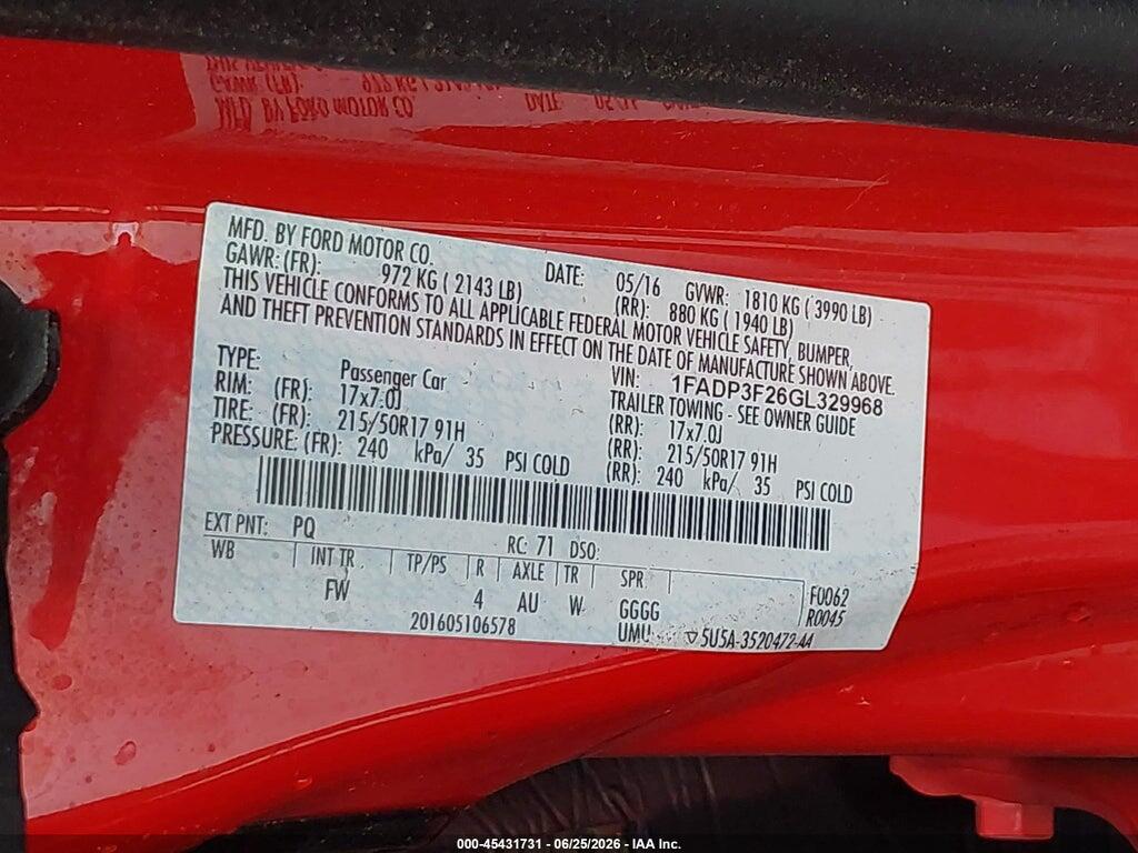 1FADP3F26GL329968 2016 FORD FOCUS photo no. 9