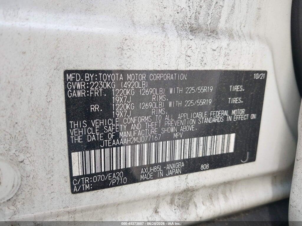 JTEAAAAH2MJ077167 2021 TOYOTA VENZA photo no. 9