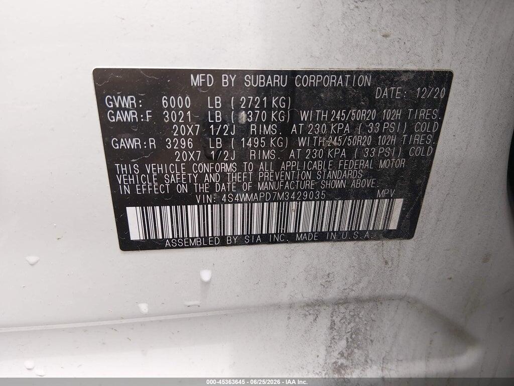 4S4WMAPD7M3429035 2021 SUBARU ASCENT photo no. 9