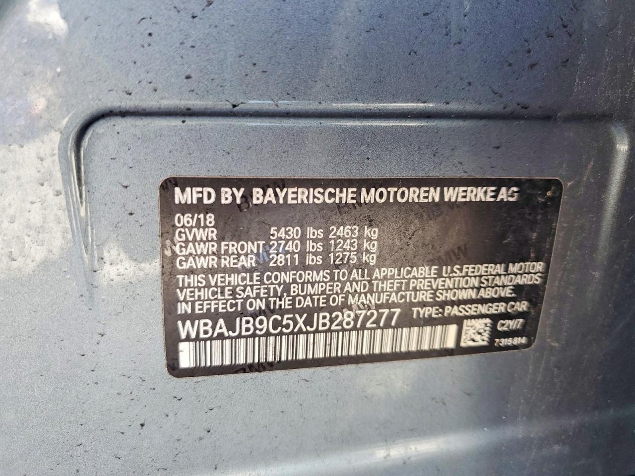 WBAJB9C5XJB287277 2018 BMW 5 SERIES photo no. 12