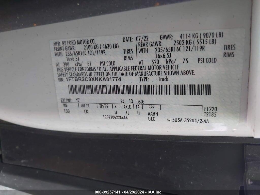 1FTBR2C8XNKA81774 2022 FORD TRANSIT-250 photo no. 9