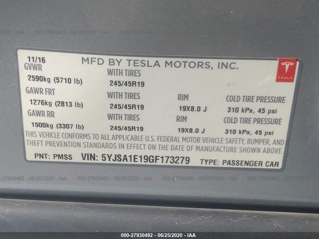 5YJSA1E19GF173279 2016 TESLA MODEL S photo no. 9