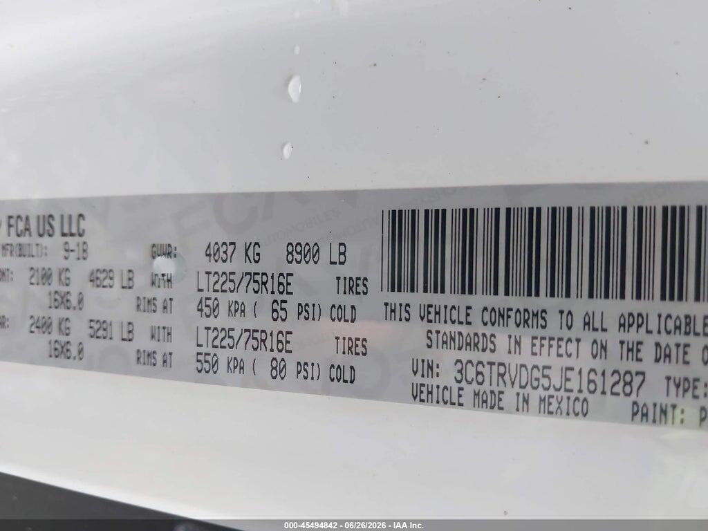 3C6TRVDG5JE161287 2018 RAM PROMASTER 2500 photo no. 9