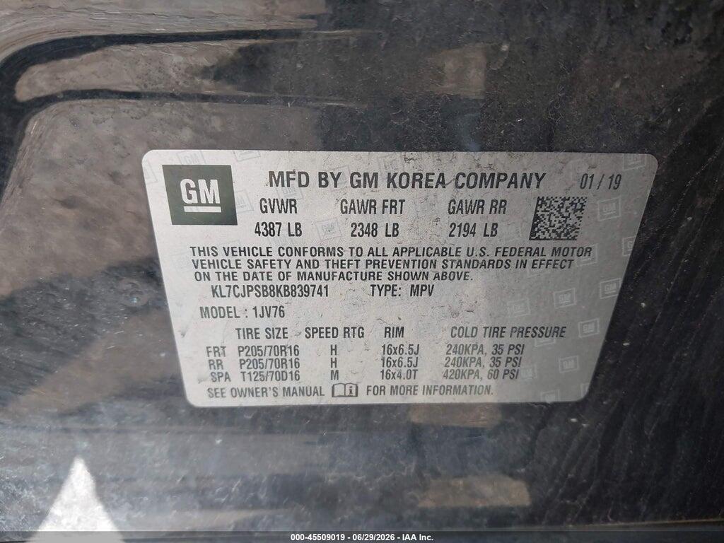 KL7CJPSB8KB839741 2019 CHEVROLET TRAX photo no. 9