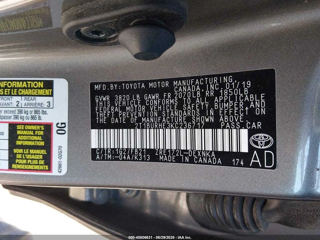 2T1BURHE3KC236717 2019 TOYOTA COROLLA photo no. 9